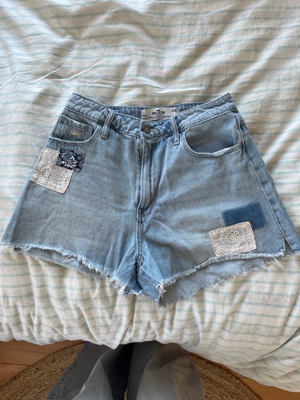 Hollister Light Wash Denim Patchwork Shorts
